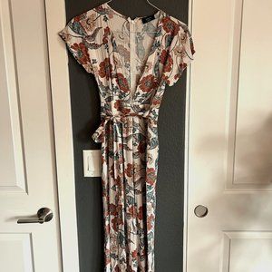Vici Hollow Floral Pocketed Tie Jumpsuit